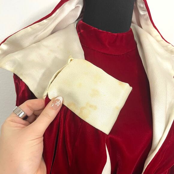 Vintage 70s Red Velvet Ball Gown Backless Bolero Jacket Set Mrs Claus Christmas - Picture 14 of 16